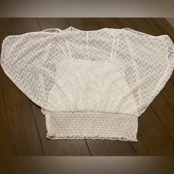 BCX blouse white sheer tank top fitted cold shoulder geometric cutout layer XS - Picture 3 of 3
